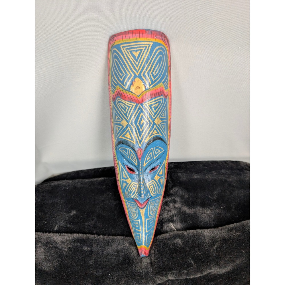 Bali Wood Carvings Mask Earthbound Trading Co Blue Gold Excellent Art